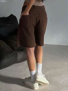 yonghongmaoyi1  Nuevos shorts vaqueros sueltos y casuales de verano, shorts cómodos y relajados de 5 puntos para mujeres - Marrón - Ver 3