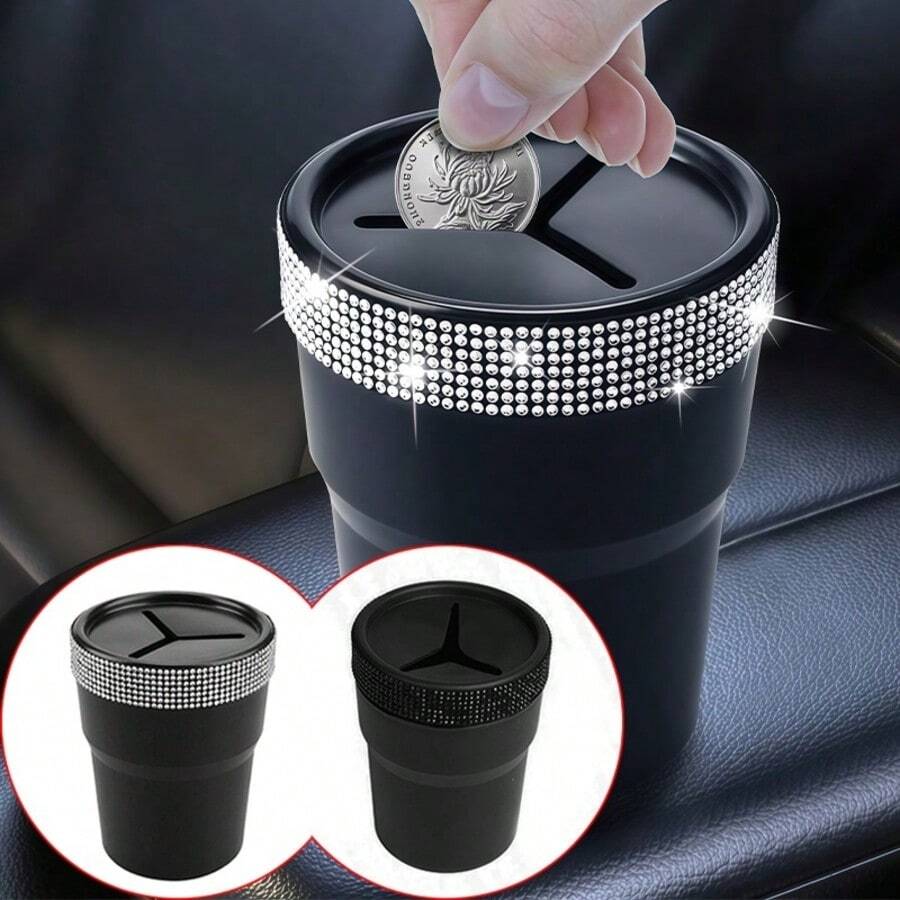 Luxury Rhinestone Car Coin Organizer, Sparkling Rhinestone Design, High-Quality Material Wear-Resistant And Scratch-Resistant, Multi-Compartment Coin Storage, Convenient Access During Driving, Enhances Car Interior Style