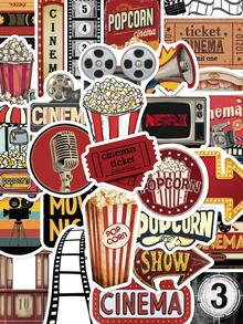 50pcs Vintage Movie Stickers For Journal, Scrapbook, Planner, Suitcase, Phone Case, Notebook, Tablet, Skateboard, Guitar, Holiday Decoration, Self-Adhesive Seal Stickers - Retro Movies - View 1