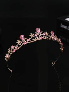 1件歐美時尚精緻合金新娘皇冠，適合女性婚禮派對髮飾，女王公主派對頭飾 - 粉色 - 查看 8