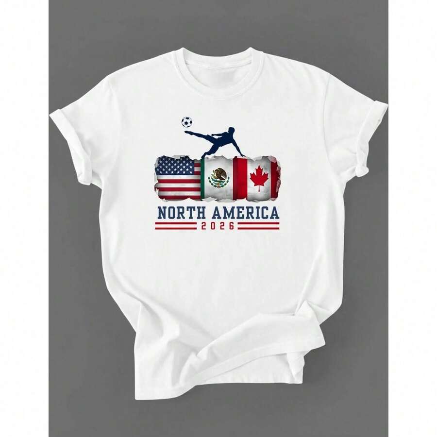 [Camiseta Unisex de Talla Grande con Licencia Oficial de la Copa ], Camiseta de Fútbol Unisex, Camiseta de Fútbol para EE. UU., México y Canadá, Regalo para Aficionados al Fútbol - Blanco - Ver 1