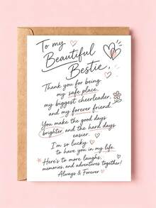 1pc "To My Beautiful Bestie" Best Friend Greeting Card With Envelope, Friendship Appreciation Note For Women, Ideal For Birthday & Thank You Gifts, Friendship Keepsake For Female Besties, Blank Inside - A - View 6