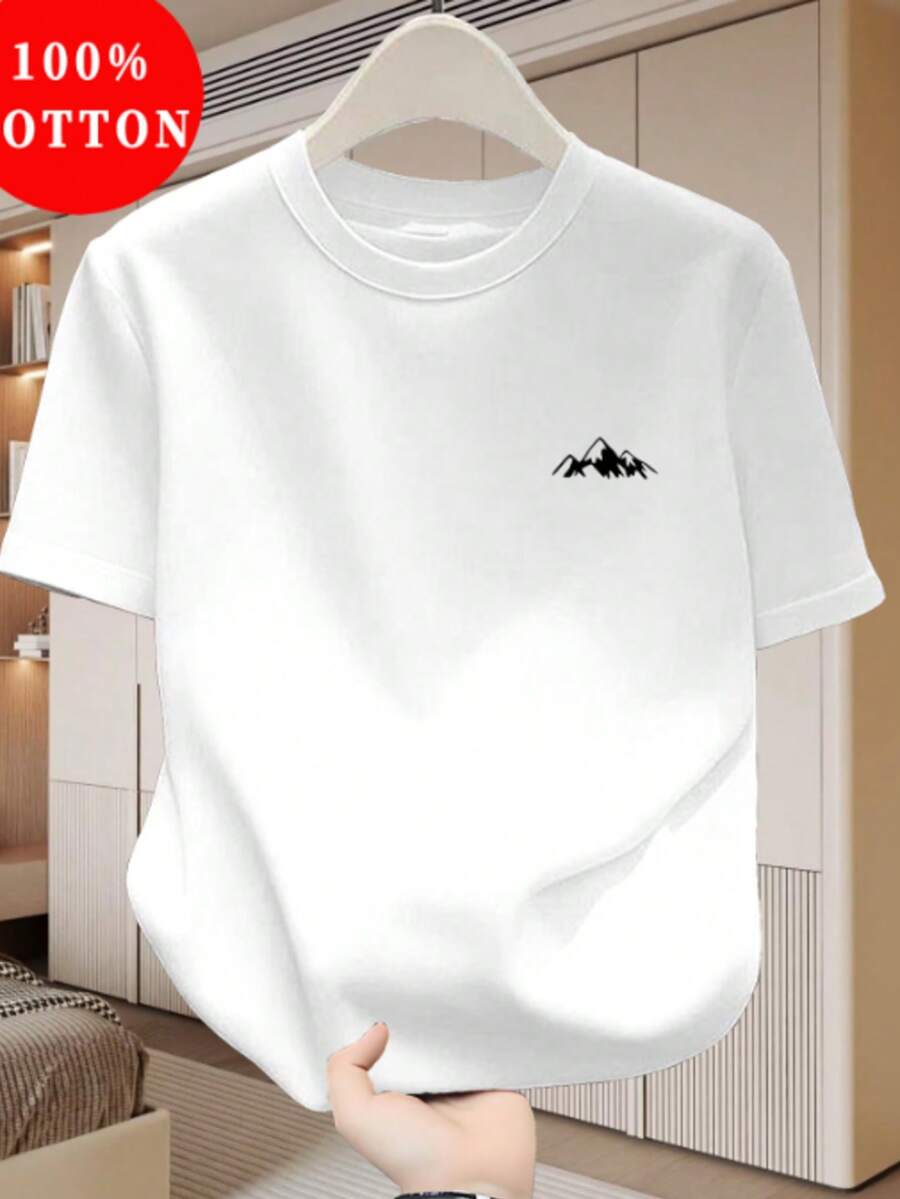 Men's 100% Cotton T-Shirt, Casual Cotton Crew Neck, New Men's Thin Summer T-Shirt - 白色 - 查看 1