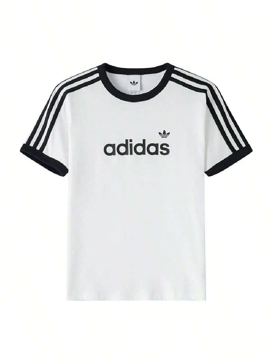 Adidas Originals 女款運動 T 恤與背心 LINEAR TEE 2026 夏季復古對比飾邊休閒短袖 T 恤 HZ9541 - 白色/黑色 - 查看 1