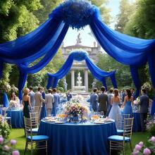 1 Roll, Deep Blue Multi-Function Gauze Curtain Single Roll With Multiple Size Options, Commonly Available Large Sizes (90m / 295ft, 50m / 164ft). Semi-Transparent Fabric With High-End Texture, Durable And Strong, Able To Create An Outstanding Atmosphere; Fine Craftsmanship, Soft Texture, Highly Shapeable. - Sapphire Blue - View 13