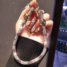 1PC Double Buckle Gold Bead Full Rhinestone Striped Wrist Strap Phone Lanyard Short Style Niche Exquisite Premium Shiny Rhinestone Jewelry Fashion Outdoor Climbing Anti-Loss Hanging Rope Phone Case Pendant With Free Clip - Multicolor - View 12