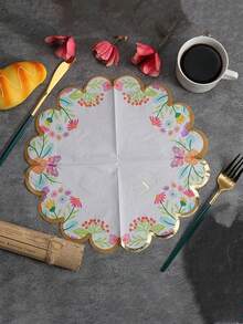 20 st eleganta guldfärgade präglade blom- och fjärilsservetter med volangkant – engångs, lämpliga för födelsedag, baby shower, vårtebjudning, bröllop, brudshower och pappersdukning - Flerfärgad - Visa 5