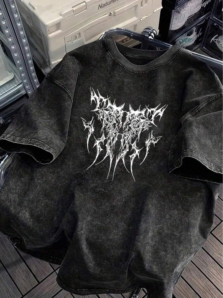 Camiseta de manga corta negra de algodón 100% de 200 g, estilo vintage lavado, corte holgado unisex, estampado sencillo, cuello redondo grande, ropa de algodón duradera, lavable a máquina, Y - Blanco - Ver 1