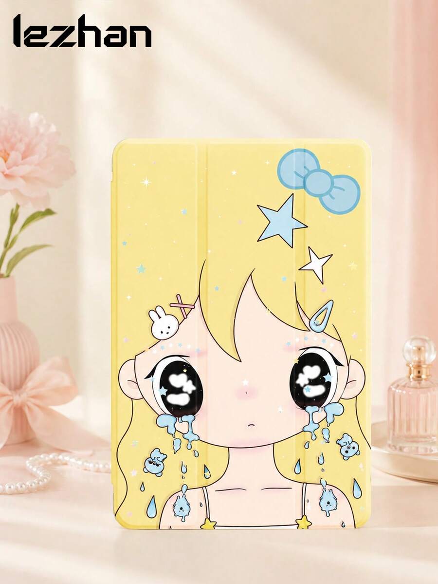 Cartoon Girl Star Pattern Design Tablet Protective Case, With Pen Slot, Tri-Fold Tablet Stand Protective Shell, Compatible With IPad 10.2 Inch Pro 11 2021/2020 /10th Gen/ (A16) 11 Inch 11th Gen 2025 8th/9th/10th Gen, Compatible With Samsung Galaxy Tab A8 10.5 Inch 2022, Matepad 10.4/ Tab, Supports Sleep/Wake, Gift For Kids / Gift For Family, Romantic And Practical Gift. - Multicolor - View 1
