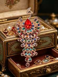 1 chiếc ghim cài áo phong cách cung đình sang trọng hình công, ghim cài cổ áo đính đá phong cách vintage nổi bật cho nữ, trang sức thanh lịch cho tiệc cưới - Nhiều màu - Xem 3