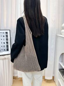 2026新款春夏度假風女款手提包/沙灘包，手工編織肩帶，大容量鉤針手提包，可摺疊，優雅鏤空女款手提包，旅行必備，適合約會、出遊、購物、度假、郵輪，母親節、情人節、教師節完美禮物 - 彩色 - 查看 2