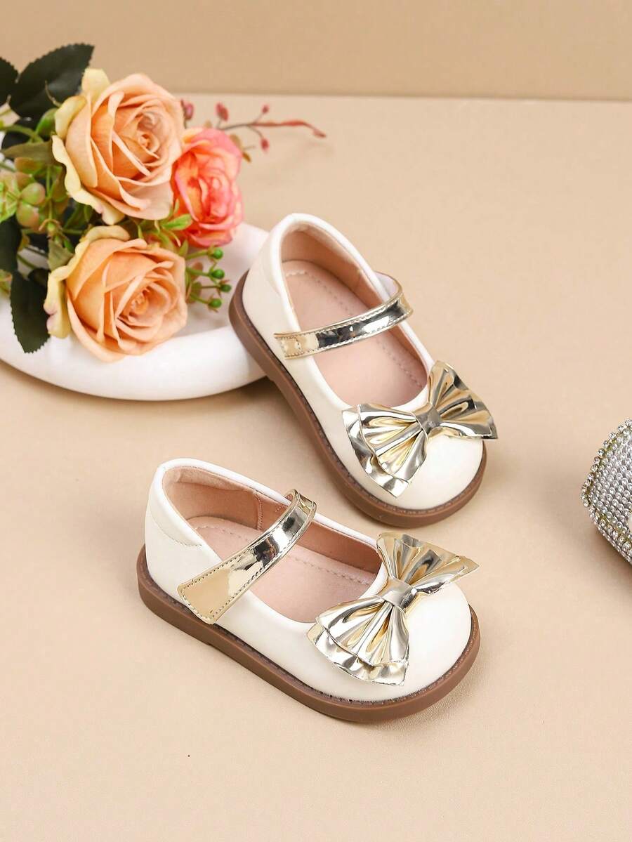 Sweet And Cute Bow Contrast Color Flat Shoes For Toddler Girls, Suitable For Summer - White - View 1