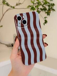 1pc Minimalist Fresh Wave Stripe Pattern Precise Cutouts Glossy Film Full Coverage Hard Phone Case Compatible With Samsung/ 11/12/13/14/15/16 Pro Max - Multicolor - View 1
