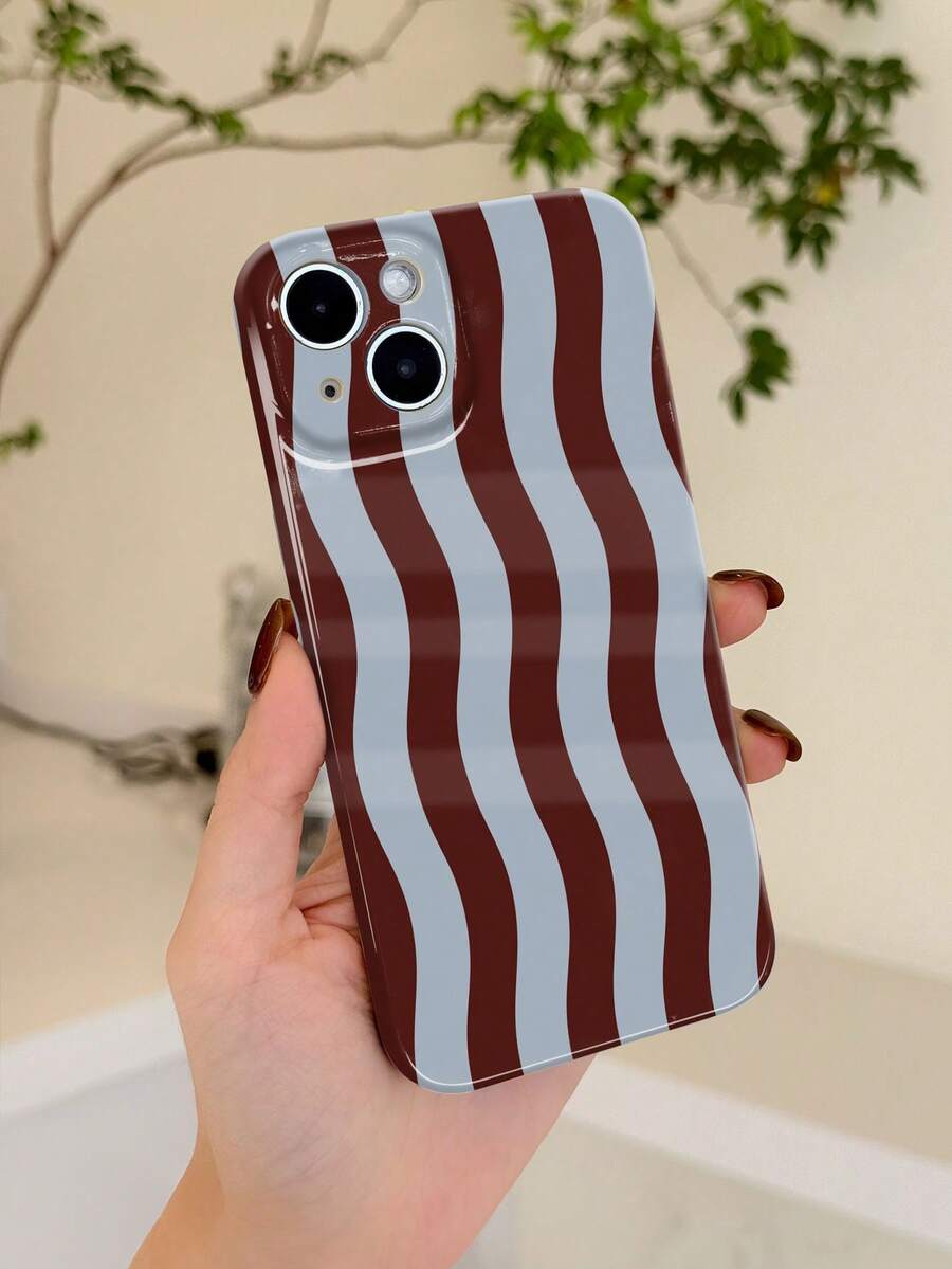 1pc Minimalist Fresh Wave Stripe Pattern Precise Cutouts Glossy Film Full Coverage Hard Phone Case Compatible With Samsung/ 11/12/13/14/15/16 Pro Max - Multicolor - View 1
