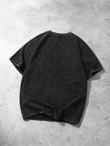 Lonblece American Street Style Vintage Distressed Loose Fit Snow Wash Pure Cotton Short Sleeve T-Shirt - Black - View 3