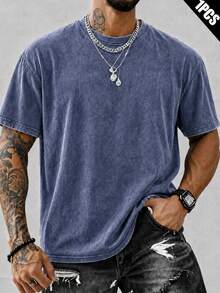 Men's Printed Vintage Washed Vest, Loose Fit, Casual Street Style, An Essential Everyday Item. - Blue - View 1