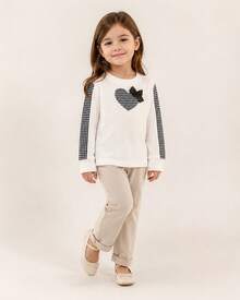 Blusa Infantil Manga Longa Coração Xadrez REF: 1573 - branco - Visão 2