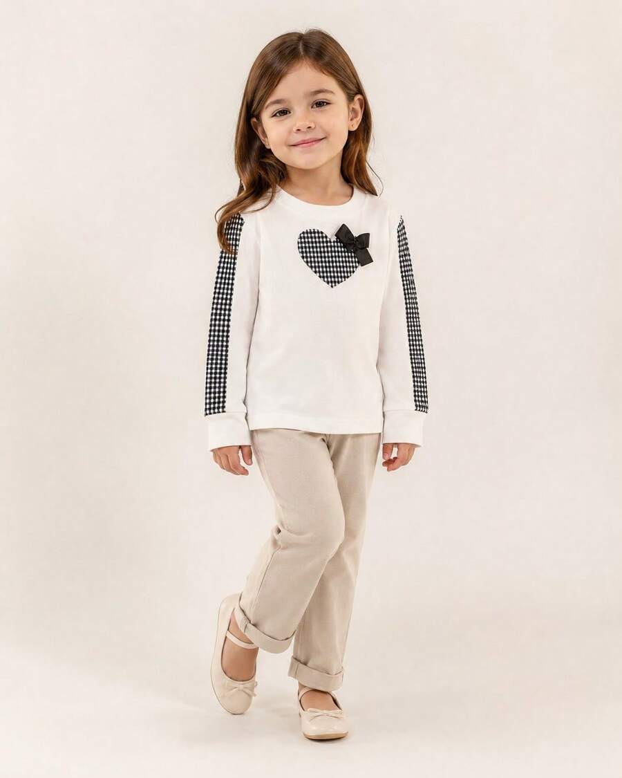 Blusa Infantil Manga Longa Coração Xadrez REF: 1573