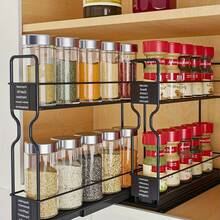 2-Pack 2-Tier Slide Out Spice Rack Organizer, Heavy Duty Pull Out Cabinet Organizer, Adjustable Powder Coated Metal Pantry Storage Shelf With Blank Labels For Kitchen Cabinet, Countertop, Pantry, Space Saving Housewarming Gift - View 7