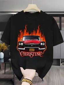 This Selection Of Classic Local Retro Car-Themed T-Shirts Features A Black Flame Design, CHRSTINE License Plate, And Striking Lettering-Perfect For Car Enthusiasts And Nostalgics, Suitable For Everyday Wear Or As A Unique Gift Choice. - 白色 - 查看 8