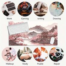A Large Gaming Mouse Pad Featuring A Colorful Line-Art Design Of A Lakeside Landscape. It Comes With A Non-Slip, Washable Rubber Base And Precision-Stitched Edges; Suitable For Use As A Desk Mat, It Is Also Ideal For Office Settings. - Mouse Pad - View 5