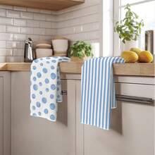 2PCS Kitchen Towels Blue & White Polka Dot Striped Pattern Print 40*60cm Modern Minimalist Style Rectangular Microfiber Kitchen Towels, Dishcloths, Tablecloths, Hand Towels, Kitchen Decor, Home Decor, Housewarming Gift For Neighbors, Perfect For Kitchen And Bathroom Use, Suitable For Housewives And Family Gatherings, High Cost-Performance, Home Essential - Blue and White - View 10