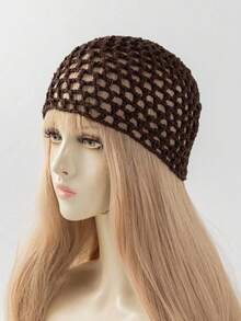1pc Women's Spring/Summer Thin Hollow Out Sequin Decor Handmade Crochet Knit Hat, Suitable For Spring/Summer/Autumn Daily Outdoor Outfits, Random Sequin Color - Small Sequin Cutouts - View 10