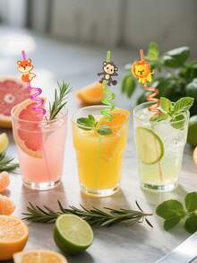 8pcs Reusable Tropical Straws | Reusable Spiral Straws | Hawaiian Tropical Rainforest Theme, Suitable For Summer Beach, Poolside And Birthday Parties, With Palm Tree, Ice Cream And Pineapple Tropical Decorations - View 10