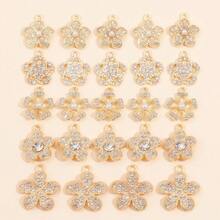 10Pcs Fashionable 5-Petal Flower Rhinestone Alloy Pendant, For DIY ...