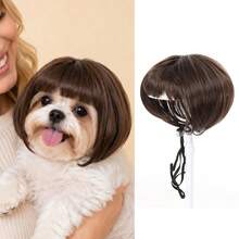 Adjustable Pet Bob Wig With Elastic Strap, Soft Lightweight Pet Cosplay Costume Wig, Funny Dress Up Hair Accessory For Small Dogs & Cats Party Photo Props, Halloween - Multicolor - View 7