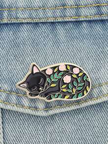 Sleeping Cat Floral Enamel Pin, Flower Kitty Brooch, Unique Fashion Accessory, Perfect For Clothing & Bags, Stylish Gift Idea - Multicolor - View 4