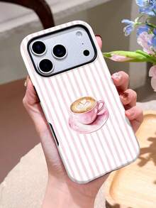 1pc Vintage Oil Painting Striped Coffee Pattern Glossy 2-In-1 Film Shell Full Coverage Hard Phone Case Compatible With Samsung/ 11/12/13/14/15/16/17 Pro Max - Multicolor - View 2
