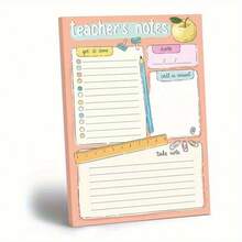 1/4 Pcs Fun Design "Teacher's Notes" Planner, With Clearly Divided Sections Including To-Do, Date, Communication, And Note Sections. Featuring Adorable Apple And Pencil Illustrations, It Ensures Efficient Daily Planning, 30-Sheet/Pc School Supplies - one-size - View 1