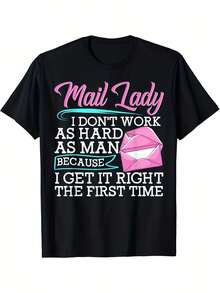 Camiseta Divertida de Mujer con Diseño Retro de Trabajadora Postal, Camionera de Correos, que Trabaja Arduamente, Moda de Temporada, Ajuste Cómodo, Manga Corta - Negro - Ver 1