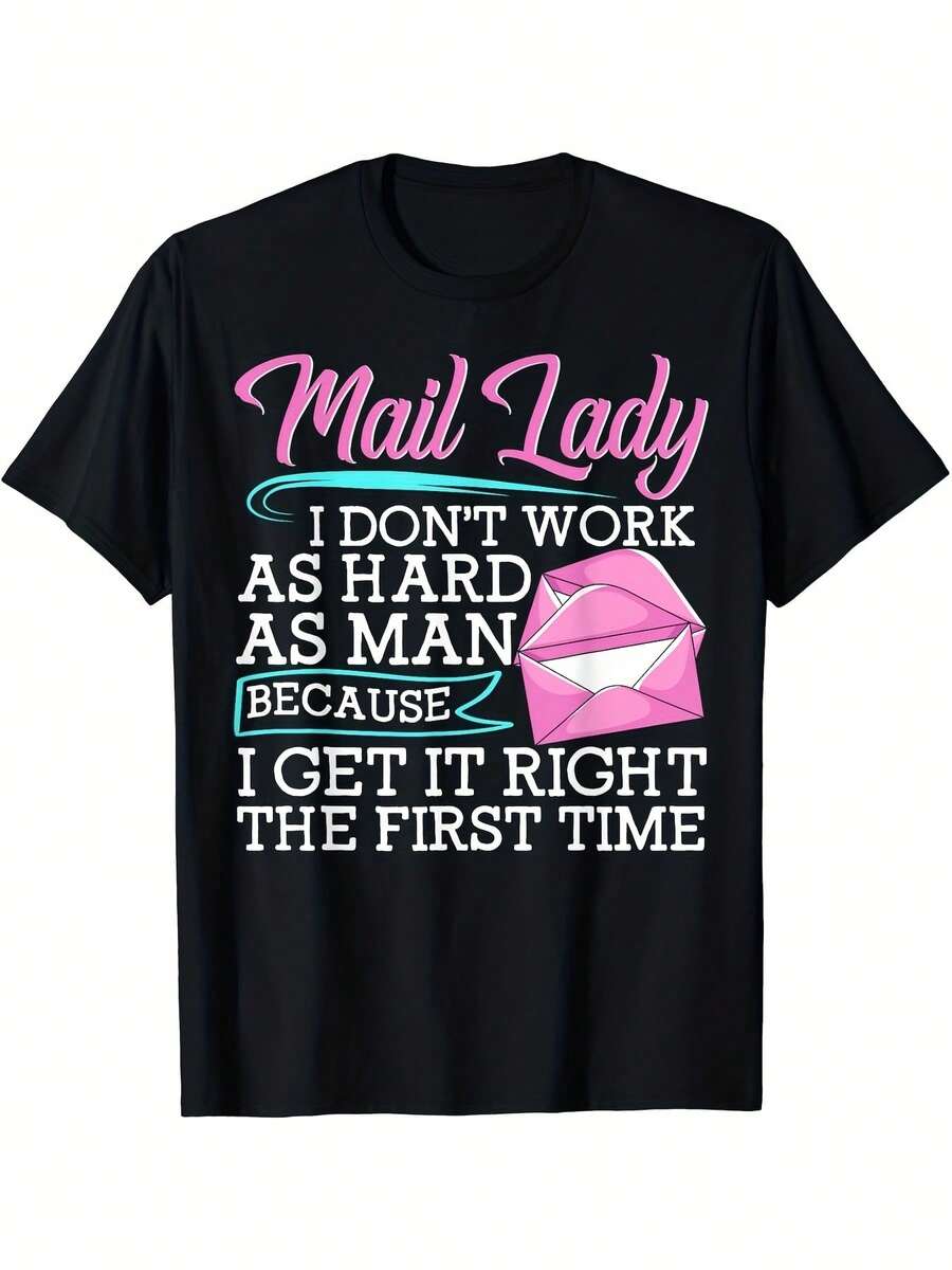 Camiseta Divertida de Mujer con Diseño Retro de Trabajadora Postal, Camionera de Correos, que Trabaja Arduamente, Moda de Temporada, Ajuste Cómodo, Manga Corta - Negro - Ver 1