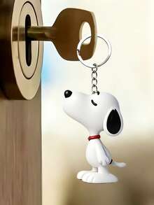 Porte-clés Snoopy, figurine Snoopy debout de corps entier avec son collier rouge emblématique, chaîne argentée durable et anneau de clé en métal poli, convient pour le rangement des clés de voiture et comme breloque de sac décontracté - Multicolore - Voir 1