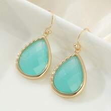 Pendientes de resina con gota de agua dorada de estilo bohemio minimalista, brillantes y dinámicos, adecuados para uso diario y bodas, regalo exquisito de vacaciones para niñas - Dorado - Ver 7