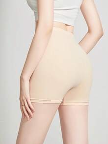 3/4 Coverage Safety Shorts For Women Summer; Anti-Exposure Tummy Control Double Layer Non-Roll Up Underwear Shorts; High Waist Safety Shorts For Skirt Lining - Apricot - View 7
