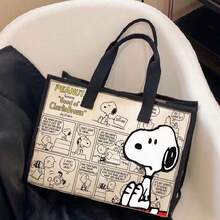 1件 Snoopy 帆布托特包，適合日常使用，簡約學生背包，節日禮物，生日禮物，返校季禮物 - 查看 5