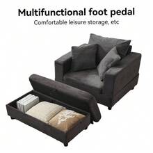 Chaise Longue With Footrest And Storage Space, Lounge Sofa With 3 Cushions For Living Room And Bedroom - 灰色 - 查看 1