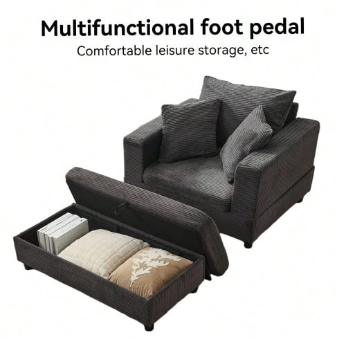 Chaise Longue With Footrest And Storage Space, Lounge Sofa With 3 Cushions For Living Room And Bedroom - 灰色 - 查看 1