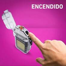 Encendedor Eléctrico Recargable USB 2 en 1 Plasma Antiviento Linterna led portátil para Camping Emergencias Apagones y Automóvil - Plateado - Ver 4