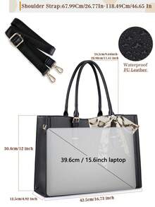 Women's 15.6" Laptop PU Leather Tote Bag With Silk Scarf, Detachable Strap Work Handbag, Multi-Pocket Shoulder Bag For Office, Travel & Daily - Multicolor - View 5