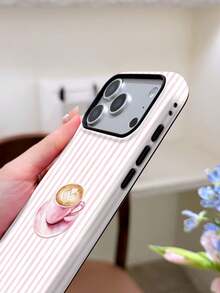 1pc Vintage Oil Painting Striped Coffee Pattern Glossy 2-In-1 Film Shell Full Coverage Hard Phone Case Compatible With Samsung/ 11/12/13/14/15/16/17 Pro Max - Multicolor - View 5