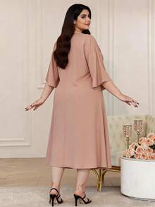 Heavy Embroidery Gold Arabic Women's Summer Mocha Brown Elegant Dress, JALABIA Ruffle Trim 3/4 Sleeve, Summer Casual Party Outfit - Mocha Brown - View 11