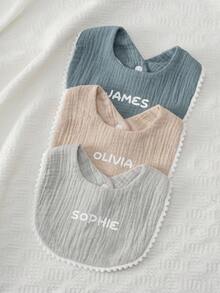1pc Personalized Customization Name Baby Bib Drool Towel Reusable Burp Cloth Solid Color Soft Drool Bibs For Baby Boys & Girls Newborn Supplies - Multicolor - View 9