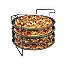 4 Tier Pizza Baking Rack Set With 4 Non Stick Pans Round Tray Stand For Oven Multi Layer Pizza Baking Holder For Flammkuchen Bread And Pastry - View 1
