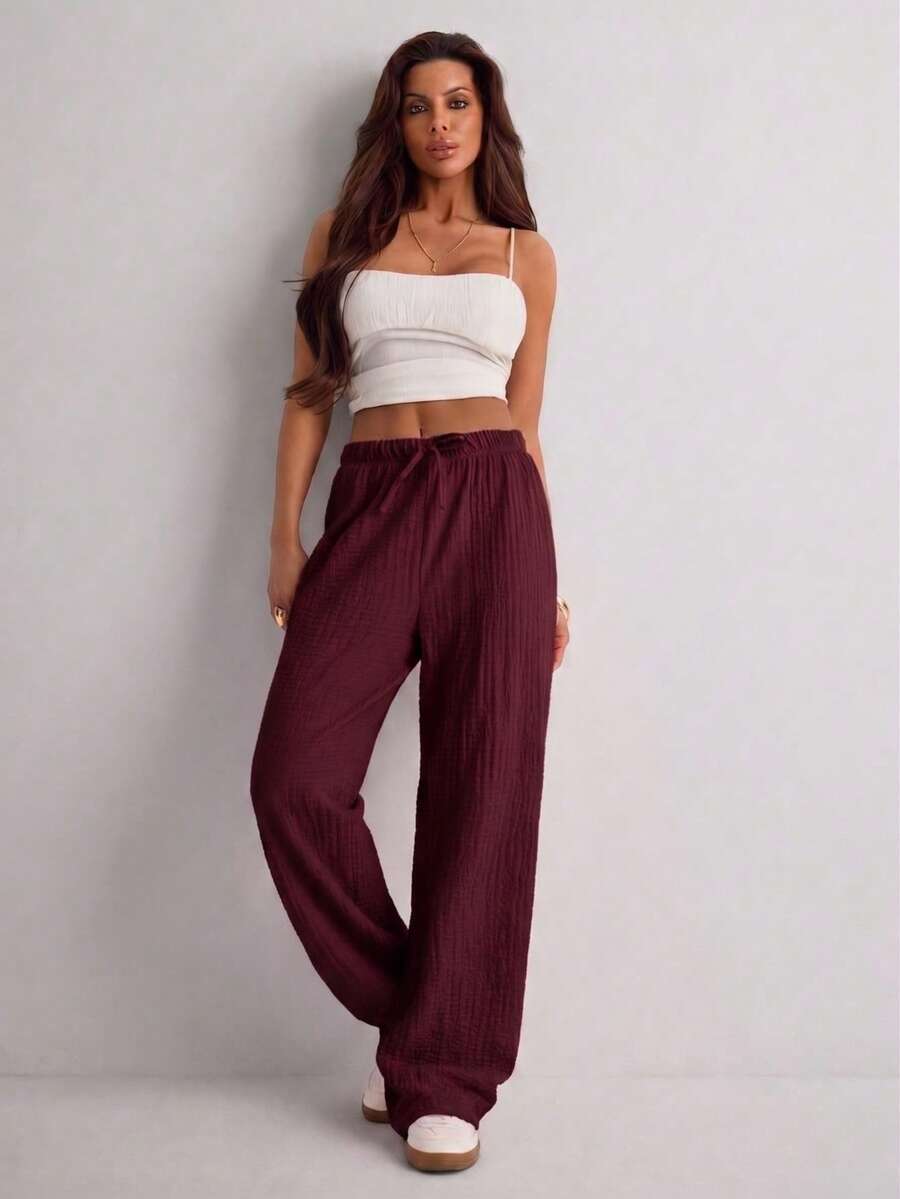 Pantalones versátiles de uso diario con diseño de patchwork de colores para mujer - Burdeos - Ver 1