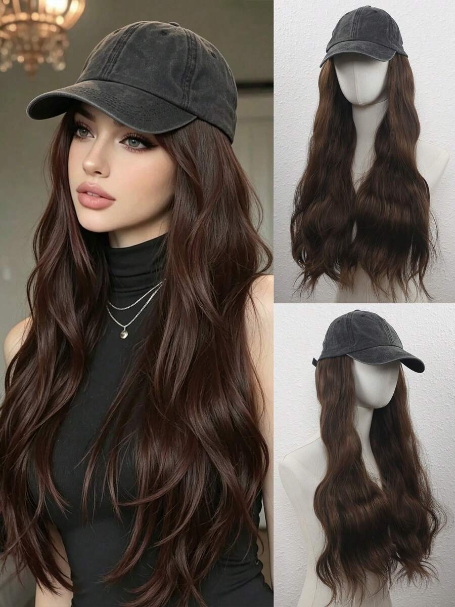 22/26 Inch Women's Adjustable Baseball Cap Wig, Blonde/Brown/Highlighted Brown Synthetic Hair Extensions, Heat Resistant & Anti-Static, Suitable For Various Skin Tones, Perfect For Daily Wear, Parties, Photography