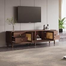 180cm Long TV Unit, Dark Wood Look, With Two Rattan Doors, Four Drawers, Cable Management System And Hydraulic Hinges – Suitable For TVs Up To 80 Inches. - Brown - View 4